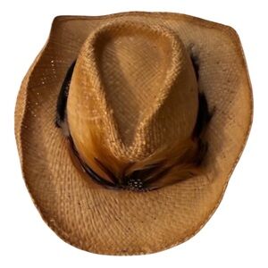 Chic Tan Western Hat with Feather Detail